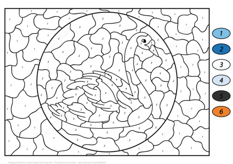 Swan Color By Number Coloring Page